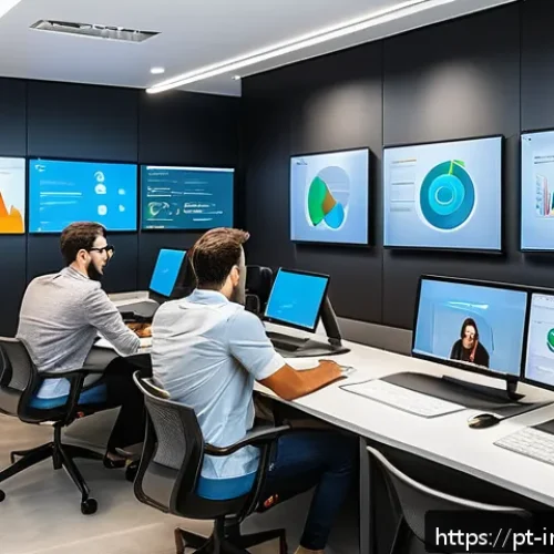 Home 31 시드 투자 기업의 고객 니즈 분석 - A modern startup office environment with diverse young professionals collaborating around digital sc...